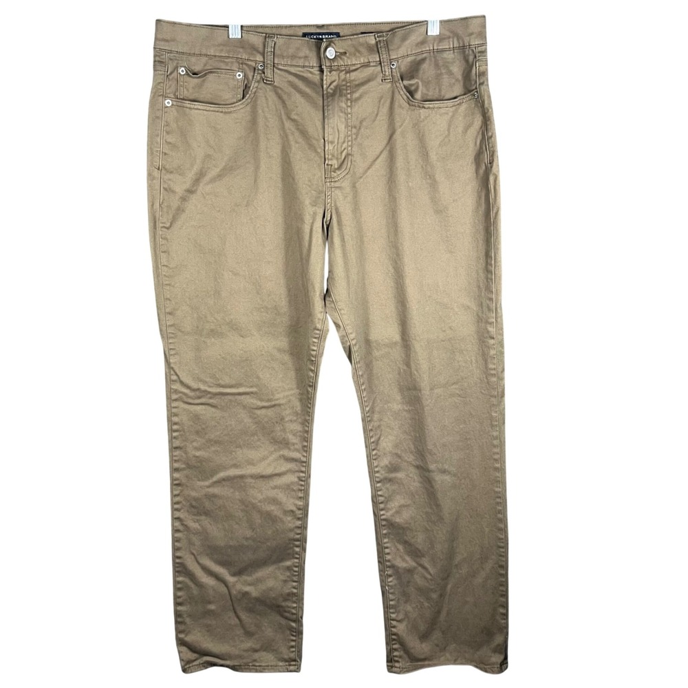 Lucky Brand 223 Straight Pants Mens 38 Khaki Brown Stretch Cotton Twill